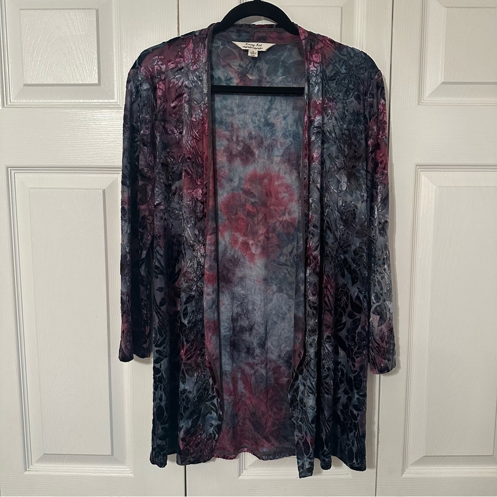Krazy Kat Cardigan Womens Small Purple Blue Gray Burnout Velvet Whimsigoth Boho